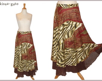 Wrap skirt plate skirt long animalprint olive wine red kissagato floor-length wide