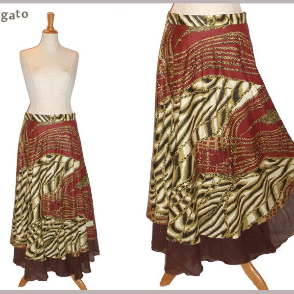 Wrap skirt plate skirt long animalprint olive wine red kissagato floor-length wide