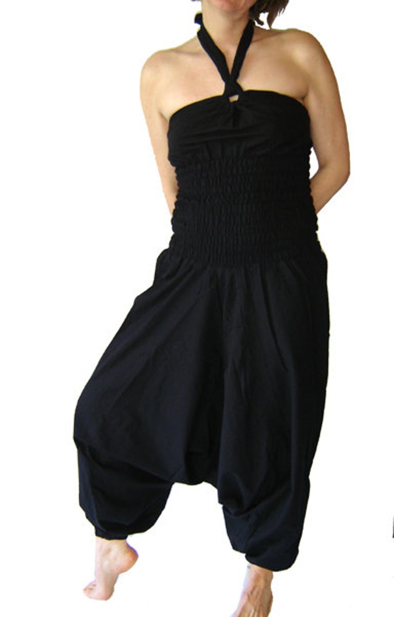 Jumpsuit Overall Haremshose Sarouelhose Neckholder Yoga schwarz mono kissagato Pluderhose Bild 4