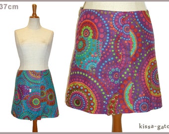 Reversible skirt LISI 37 cm wrap skirt velcro kissagato skirt petrol purple confetti colorful M L