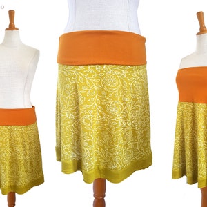 Viscose skirt skirt DOTTI mustard yellow olive orange kissagato stretch skirt top blockprint variable length S M L XL image 1