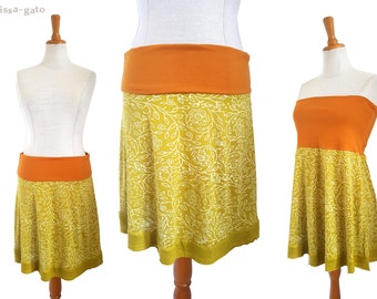 Viscose skirt skirt DOTTI mustard yellow olive orange kissagato stretch skirt top blockprint variable length S M L XL