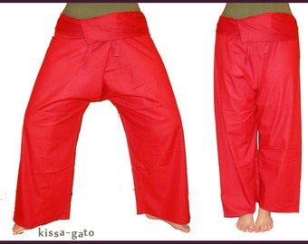 Pantalon thaïlandais Pantalon Shaolin enveloppant pantalon pêcheur rouge vif kissagato