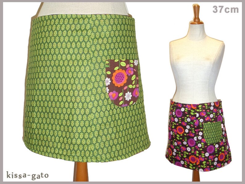 Reversible skirt LISI 37 cm wrap skirt velcro kissagato skirt colorful green S M L image 2