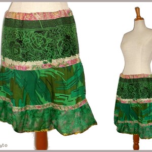 Falda de patchwork GUPPI, falda de panel, falda circular, n.° B3, sari kissagato, reciclaje imagen 2