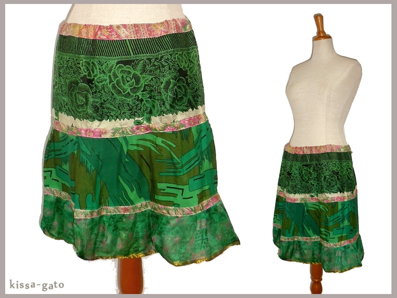 Falda de patchwork GUPPI, falda de panel, falda circular, n.° B3, sari kissagato, reciclaje imagen 2