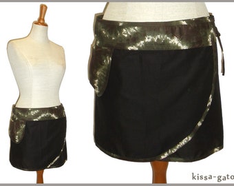 Rock Velcro Rock PINA wrap party mini jupe jupe de kissagato d’olive de batik noir