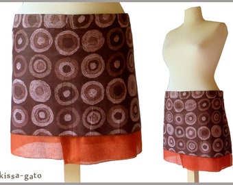 Wrap skirt KRINGEL skirt straight brown rust orange kissagato miniskirt circles L XL