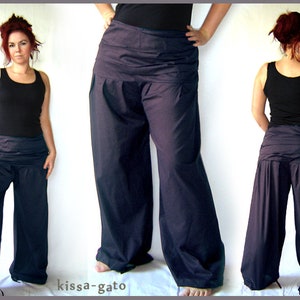 Pleated trousers wide waistband dark blue blue pants kissagato S M L XL image 1