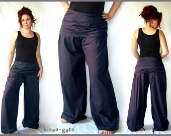 Pleated trousers wide waistband dark blue blue pants kissagato S M L XL