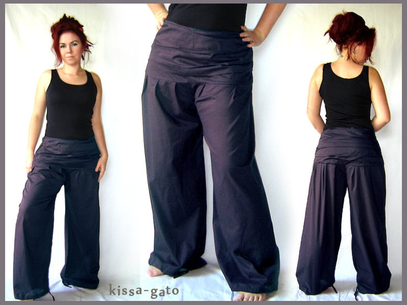 Pleated trousers wide waistband dark blue blue pants kissagato S M L XL image 1