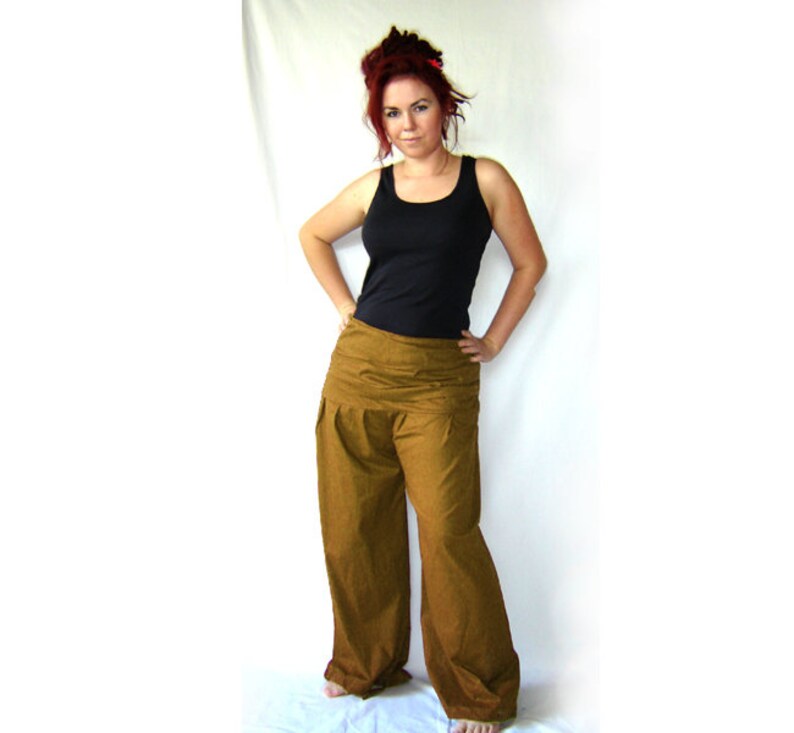 Pleated trousers wide waistband ochre trousers kissagato S M L XL image 3