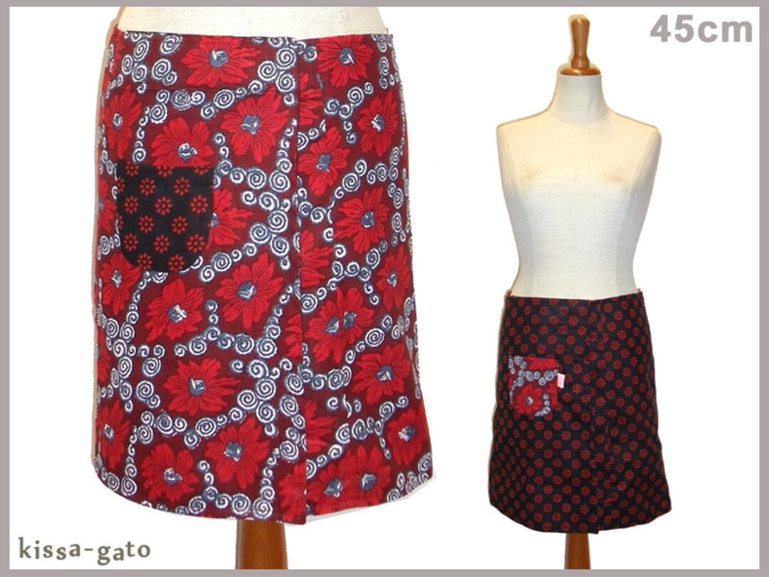 Reversible Skirt LISI 45 Cm Wrap Skirt Velcro Kissagato Skirt Black Red