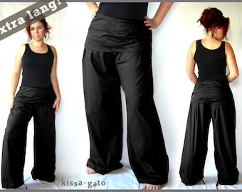 Pleated trousers EXTRA LONG wide waistband black kissagato trousers bloomers S M L XL