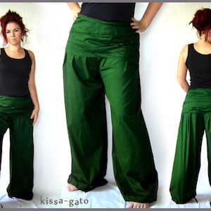 Pleated trousers wide waistband dark green green pants kissagato S M L XL image 1