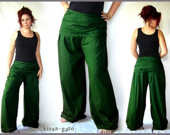 Pleated trousers wide waistband dark green green pants kissagato S M L XL