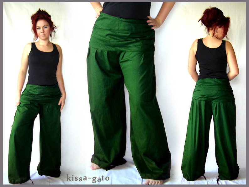 Pleated trousers wide waistband dark green green pants kissagato S M L XL image 1