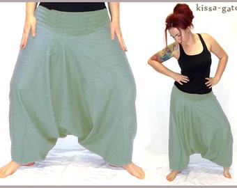 Pluderhose Pumphose Sarouelhose Yoga hellgrau kissagato