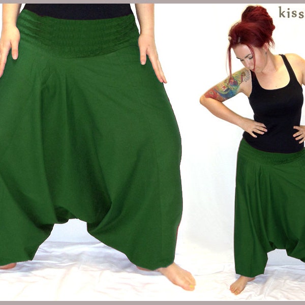 Haremshose Pluderhose Pumphose Sarouelhose Yoga dunkelgrün kissagato