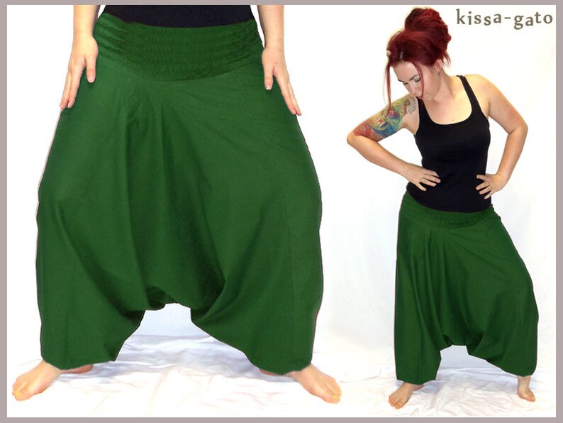 Harem pants Pluderhose Pump pants Sarouelhose Yoga dark green kissagato image 1