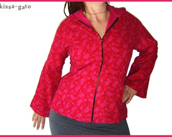 Jacke JARA Übergangsjacke pink rot Blumen leichter Cord kissagato S M L