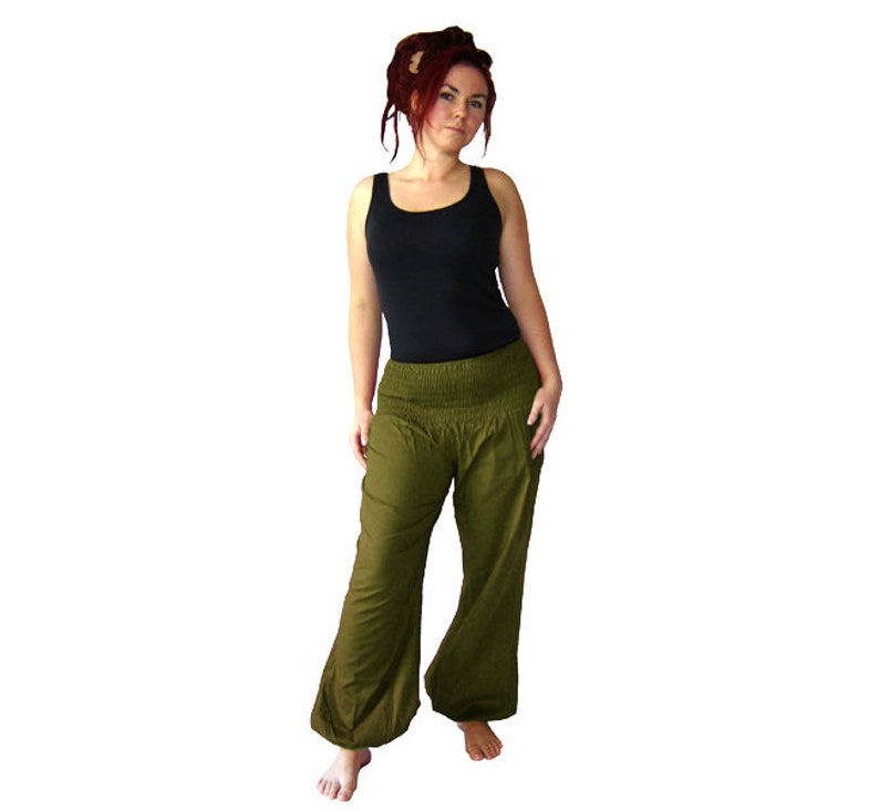 Harem pants, bloomers, yoga pants, army olive kissagato image 3