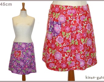 Reversible skirt LISI 45 cm wrap skirt Velcro kissagato skirt red purple flowers S M L