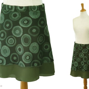 Wrap skirt cotton skirt KRINGEL green dark green knee-length layered skirt short kissagato mini skirt circles