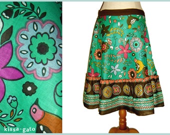 Wrap skirt Skirt PIEPA turquoise brown green S to XL kissagato plate skirt emerald