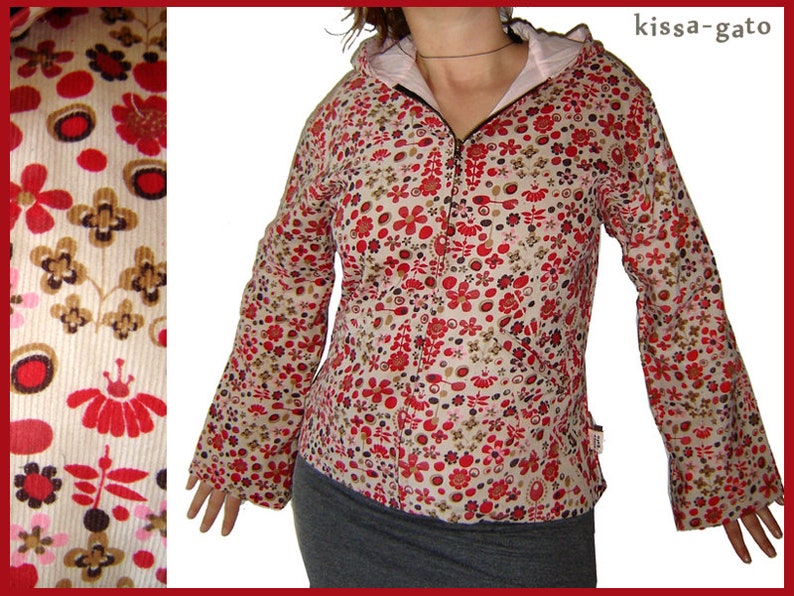 Jacke JARA Übergangsjacke altweiß Blumen leichter Cord kissagato M L Bild 1