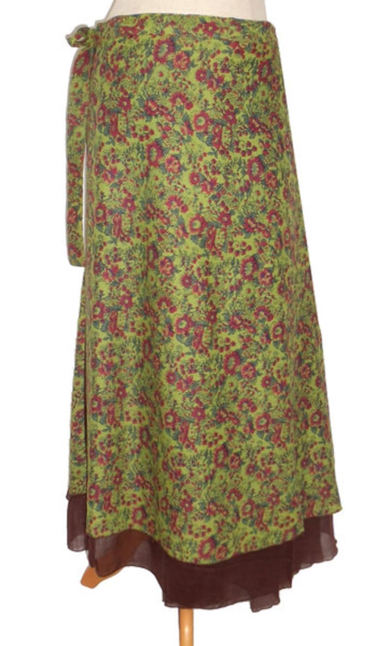 Wrap skirt plate skirt long green olive brown kissagato floor-length wide image 2
