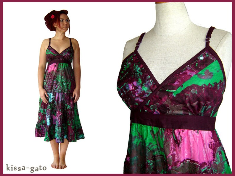Dress Hilda Summer Dress batik watercolor purple green carrier dress Kissagato lang S M L XL image 1