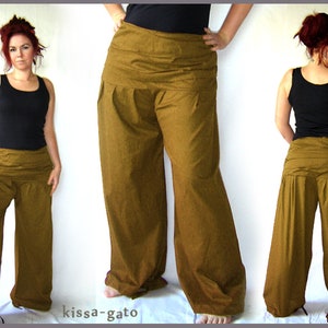 Pleated trousers wide waistband ochre trousers kissagato S M L XL image 1