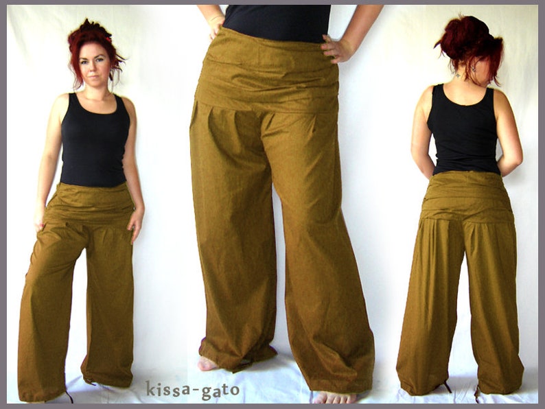 Pleated trousers wide waistband ochre trousers kissagato S M L XL image 1