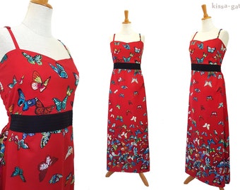 Baumwollkleid Trägerkleid rot Schmetterling Kleid Sommerkleid Maxikleid kissagato lang S M L XL