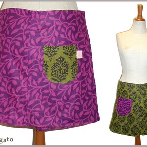 Reversible skirt LISI 37 cm wrap skirt Velcro kissagato skirt purple green S M L image 1