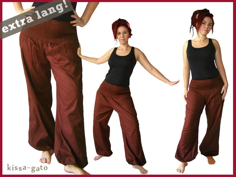 Harem pants EXTRA LONG bloomers yoga pants dark brown brown kissagato image 1