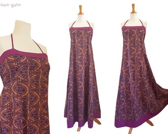 Vestido maxi de algodón, vestido halter, vestido largo con adornos, mora, salmón, turquesa, Kissagato, cuello halter, tallas S, M, L, XL, vestido de verano