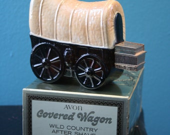 Vintage AVON Covered Wagon Decanter Wild Country After Shave - New in Box Deadstock - Bath Decor - Prairie - Gift for Him - SALE
