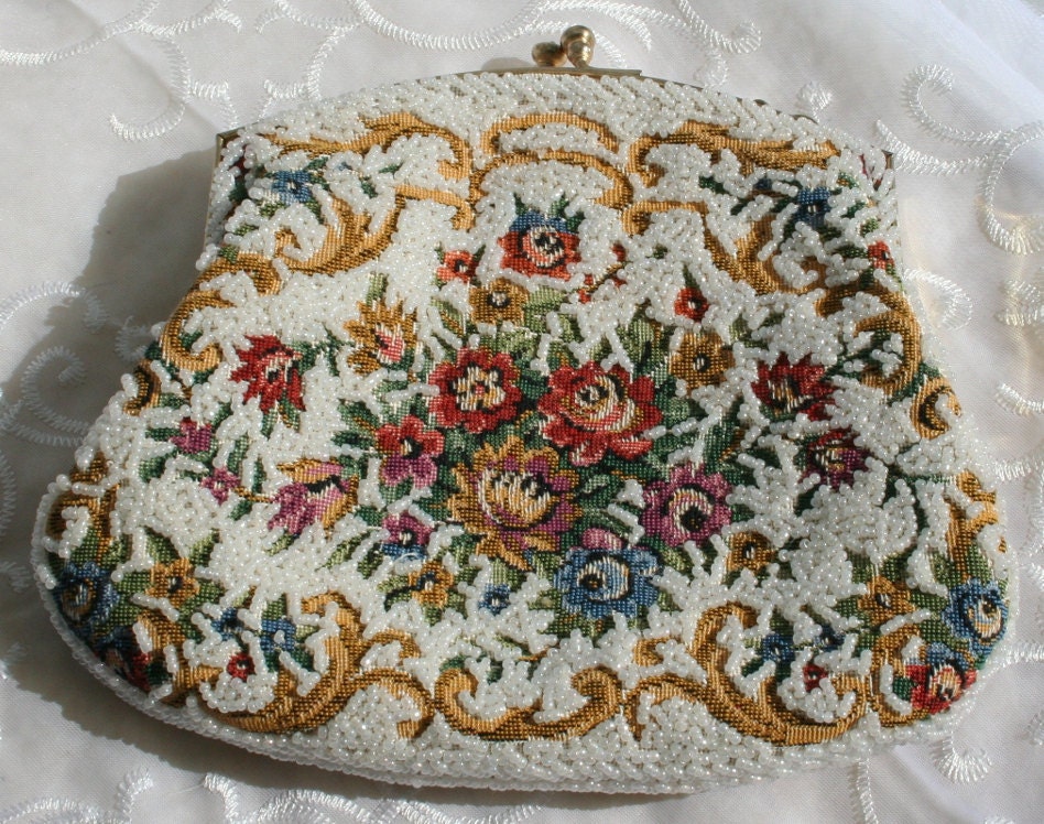 Vintage Beaded Purse Embroidered by Hand with Floral Motif | Etsy