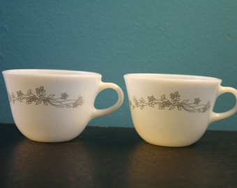Vintage Pyrex Cups (2) - Pair of Mugs - Housewares - Housewarming Gift - Collectibles - Tea Cups - Coffee Cups - Ribbon Bouquet