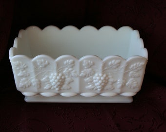 Milk Glass Planter Vintage Westmoreland Paneled Grape - Wedding Decor - Home Decor - Wedding Gift