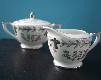 Vintage Cream and Sugar Set - Vintage Lefton China - 25th Anniversary - Silver Wedding Anniversary - Bridal Gift - Wedding Present