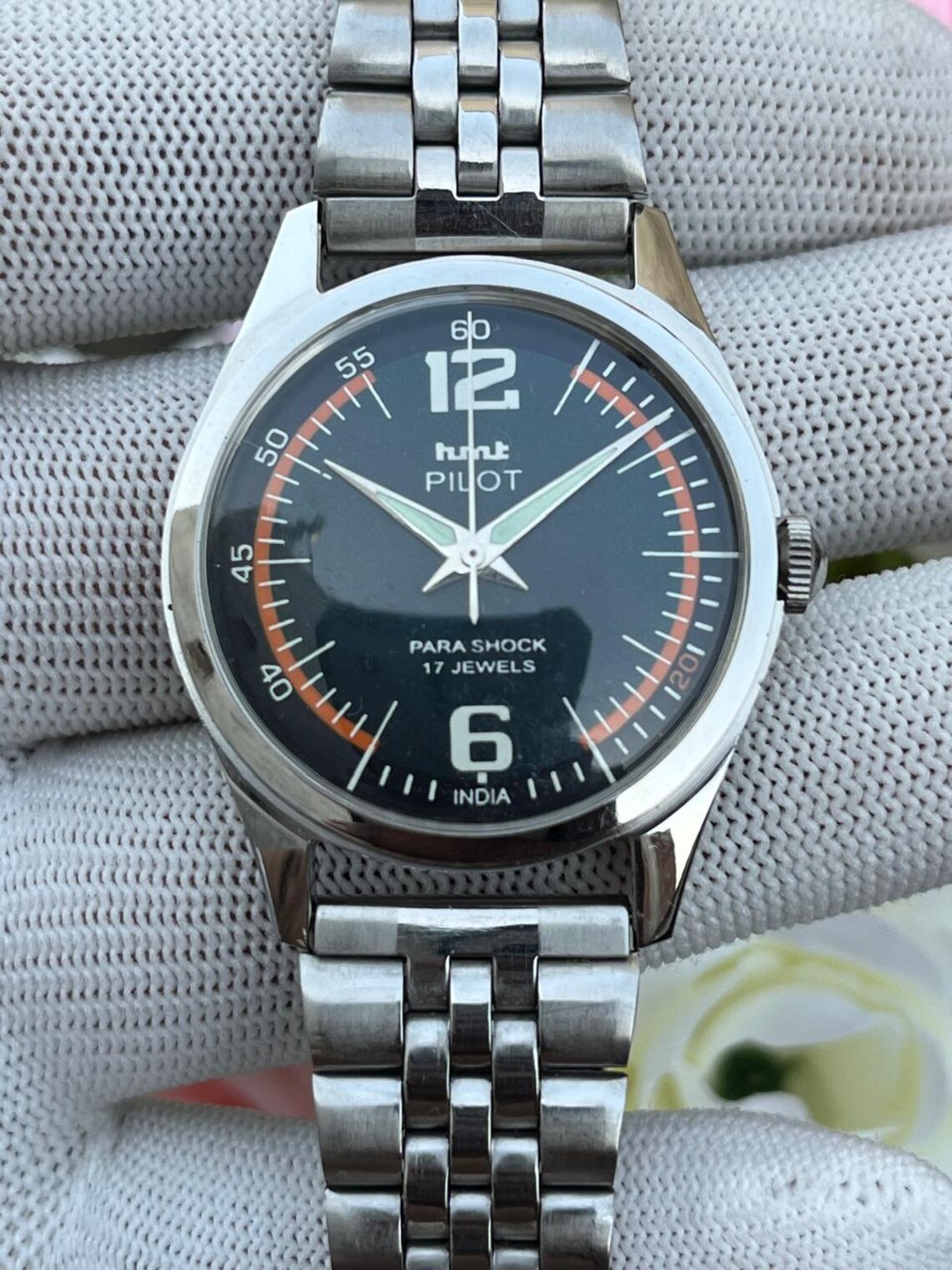 HMT Pilot Vintage Hand Winding Mechanical Watch Green Dial Men's Watch, foto 3 di 5