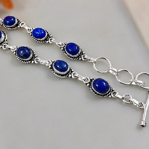 Pulsera de lapislázuli, pulsera de piedra preciosa azul, pulsera de lapislázuli y plata, joyería bohemia, pulsera llamativa, joyería de piedra natural