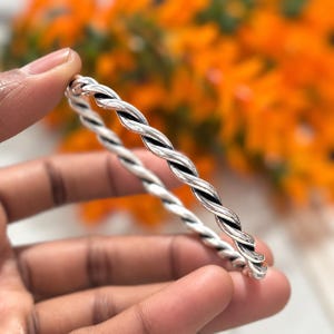 Twisted Rope Silver Bangle 925 Sterling Silver, Braided Cable Cuff Bracelet, Minimalist Stacking Bangle for Women, Boho Gift for Her