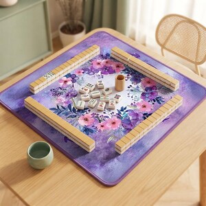 Purple Floral Wreath Mahjong Mat, Velvet Multi Size Cover