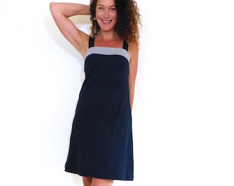 Pinafore dress - navy, grey, fitted ORGANIC