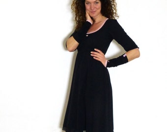 Warm women's dress 3/4 sleeves, A-shape, black, warm, empire