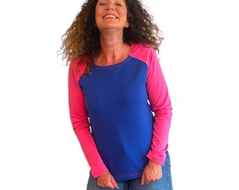 Shirt Raglanarm in pink und blau